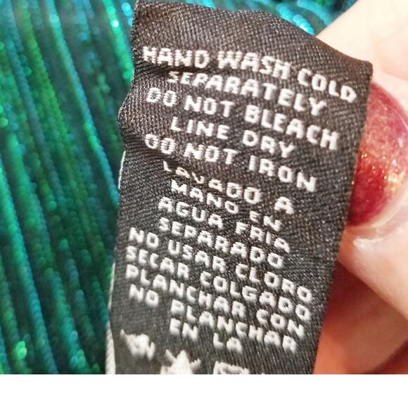 MSK Women's Blue Green Metallic V-Neck Balloon Waist Split Sleeve  Lined Sie L - Picture 12 of 12